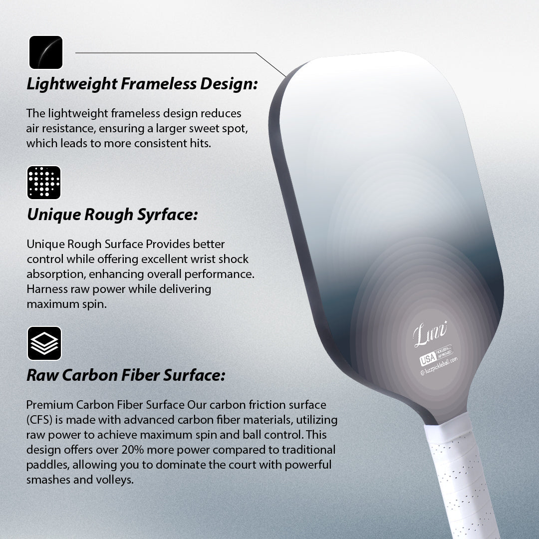 Luzzpickleball Ultra Fog Original Paddle (14mm) T700 Raw Carbon Fiber|Frameless|Thermoformed