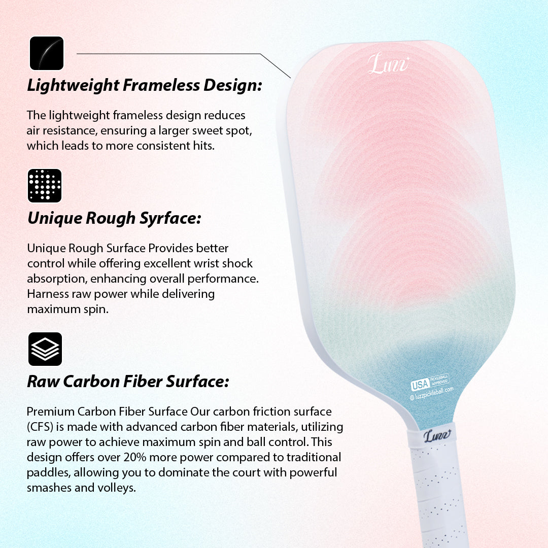 Luzzpickleball Ultra Whisper Original Paddle (14mm) T700 Raw Carbon Fiber|Frameless|Thermoformed