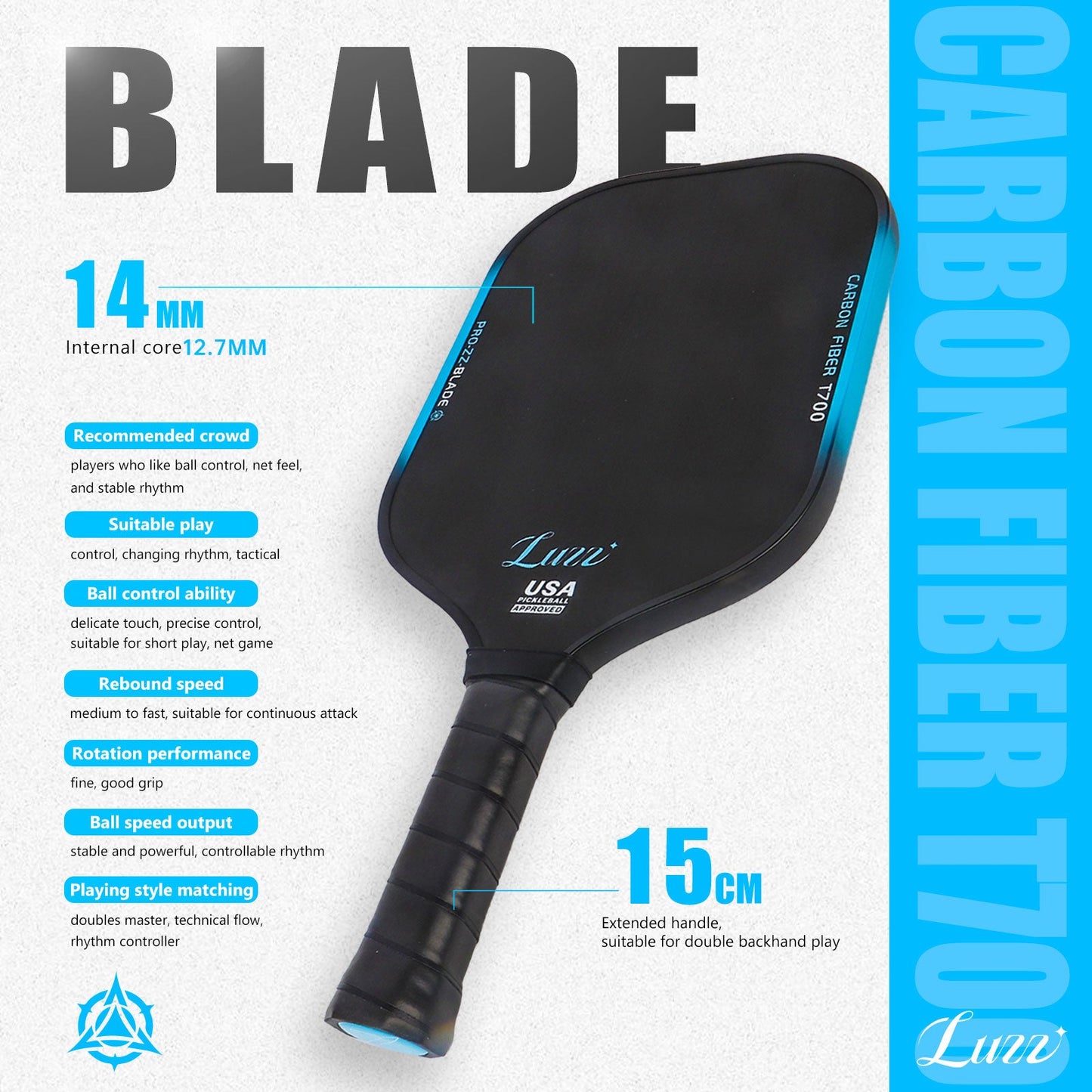 Luzzpickleball Glider Paddle T700 Carbon Friction Surface|Thermoformed