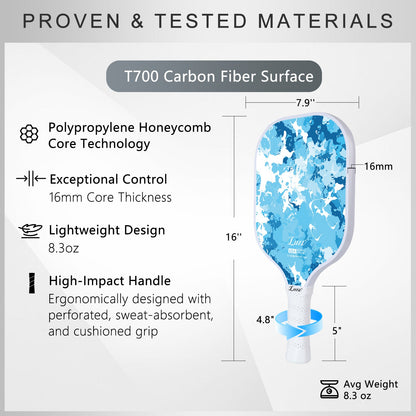 Luzzpickleball Origin Paddle (16mm) T700 Carbon Fiber| Sandblasted Surface
