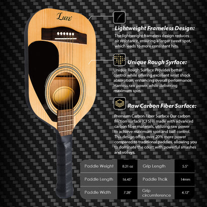 Luzzpickleball Guitar Groove Original Paddle (16mm) T700 Carbon Fiber